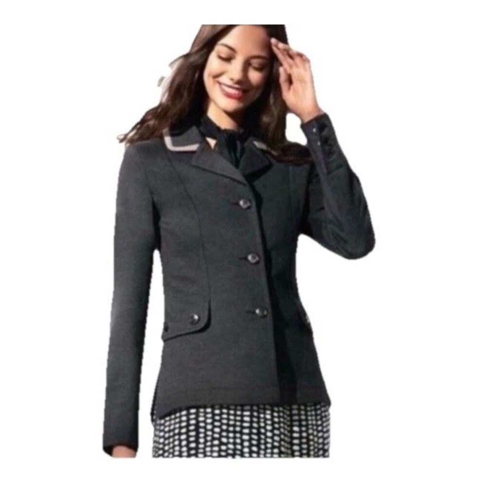 Cabi #3030 Women's Ponte Knit Crew Blazer Jacket Gray Stretch Sz S Preppy Twee